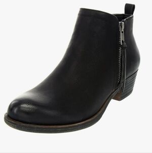 Women's Black Leather Ankle Bootie with Two Side Zip London Fog Tina